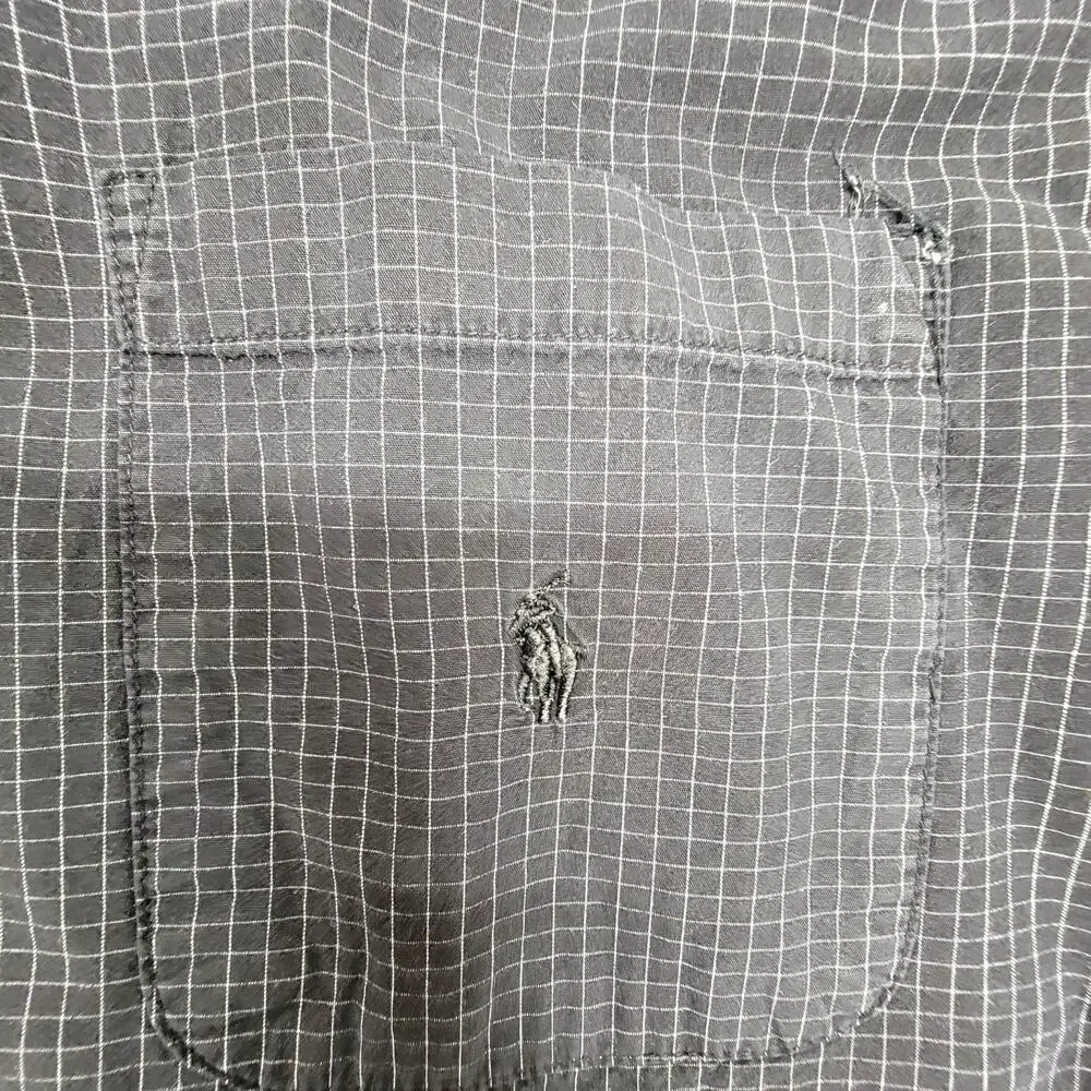 Polo Ralph Lauren Pajama Shirt Mens Medium Black Grid Check Sleepwear Button Up